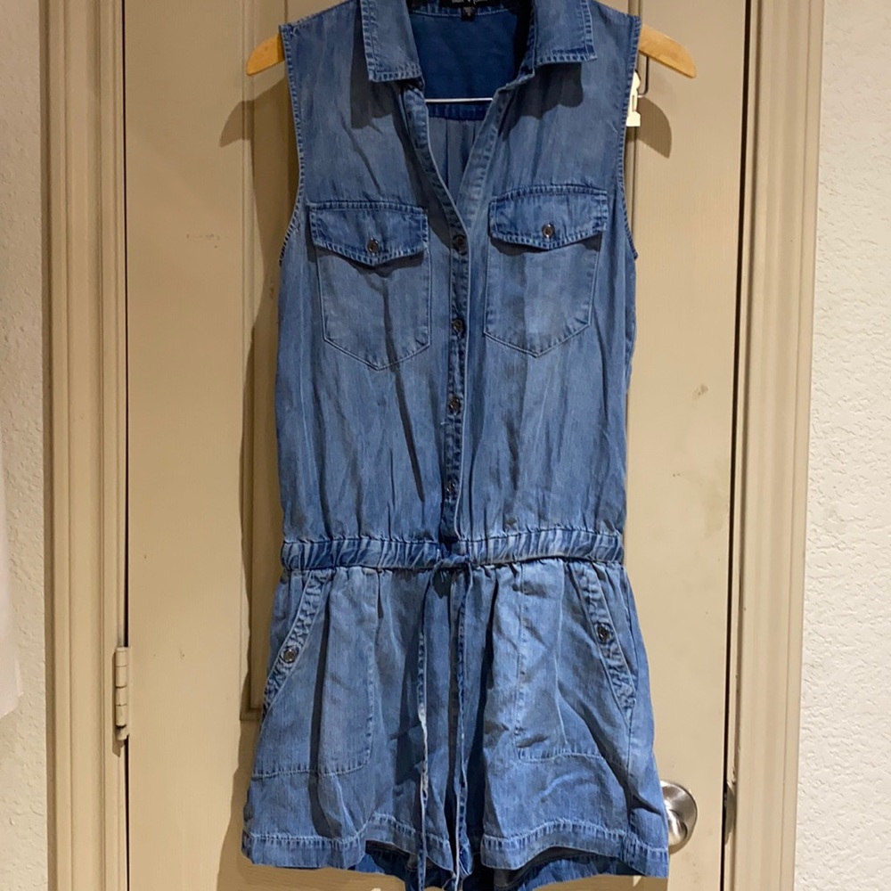 Velvet heart romper. Chambray - Picture 1 of 7